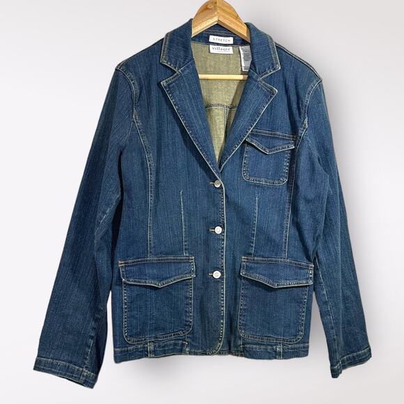 villager Jackets & Blazers - NWT Villager | 16 Plus Sz Medium Wash Three Button Pocketed Women’s Denim Jacket
